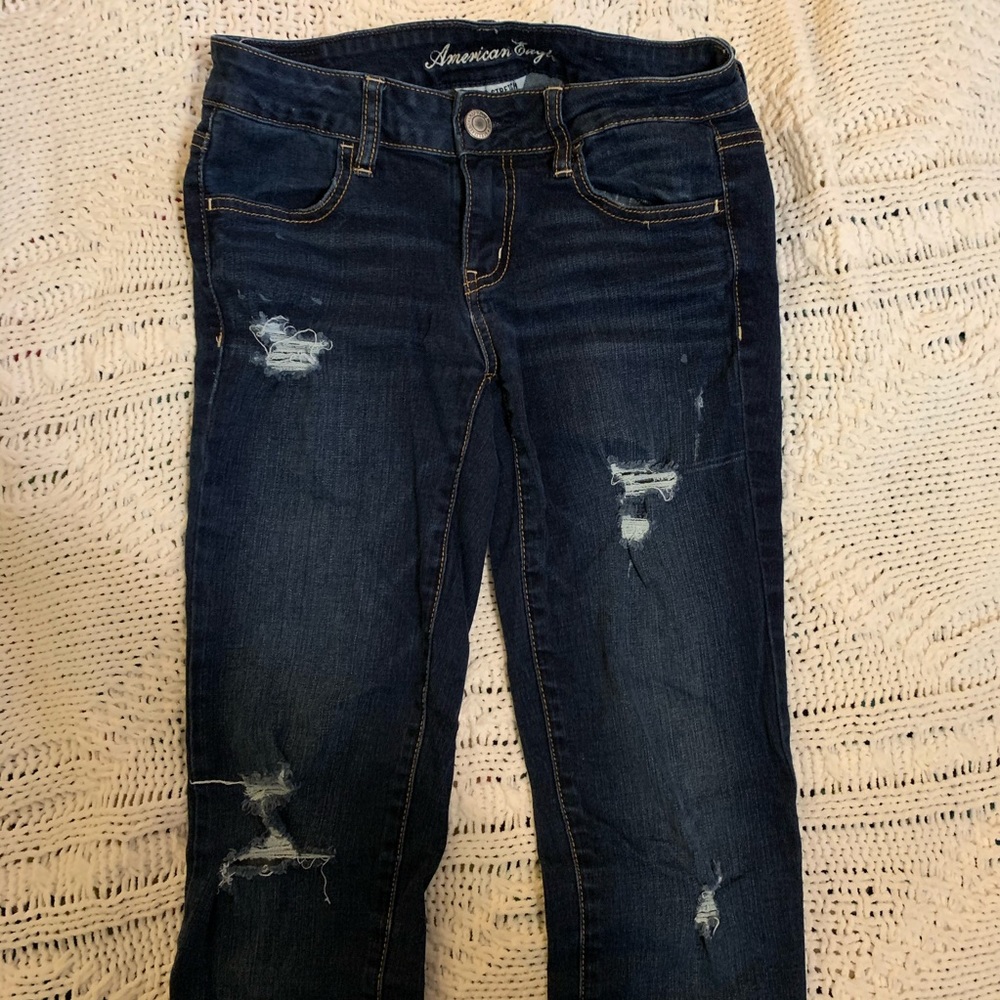 Dark Wash Distressed American Eagle Jeggings